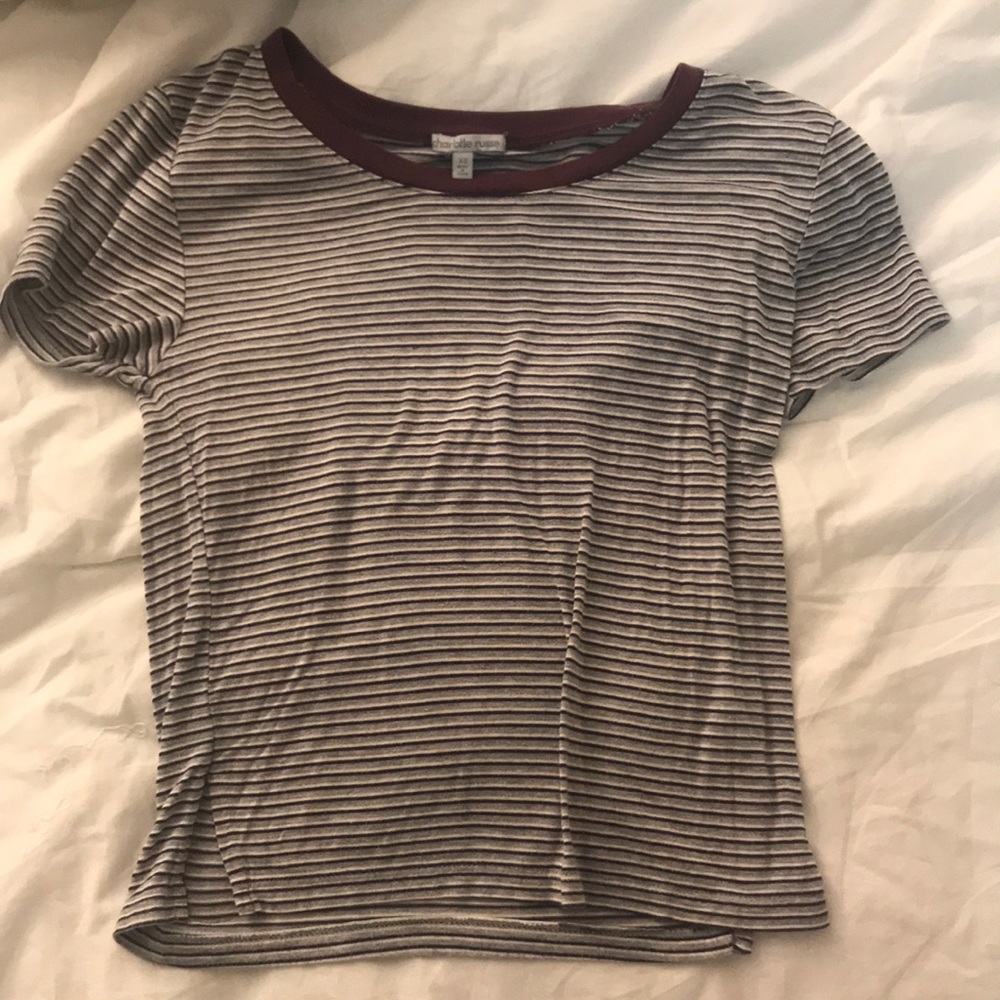 Striped Crop Top, Maroon Collar